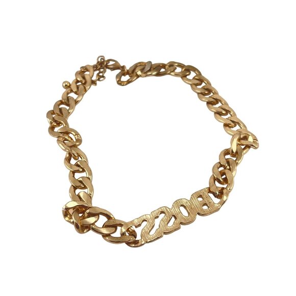 Gold-Tone Chunky Chain Necklace With Rhinestone "Boss" Pendant - Picture 5 of 9